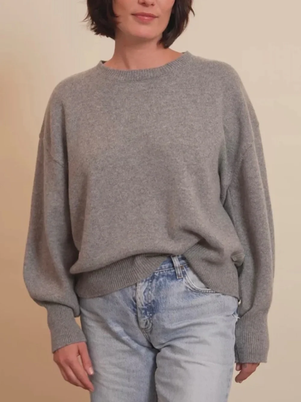 UNIQLO Oversized 100% Cashmere Gray Crew Neck - Fits Women’s M/L/XL - Picture 1 of 14